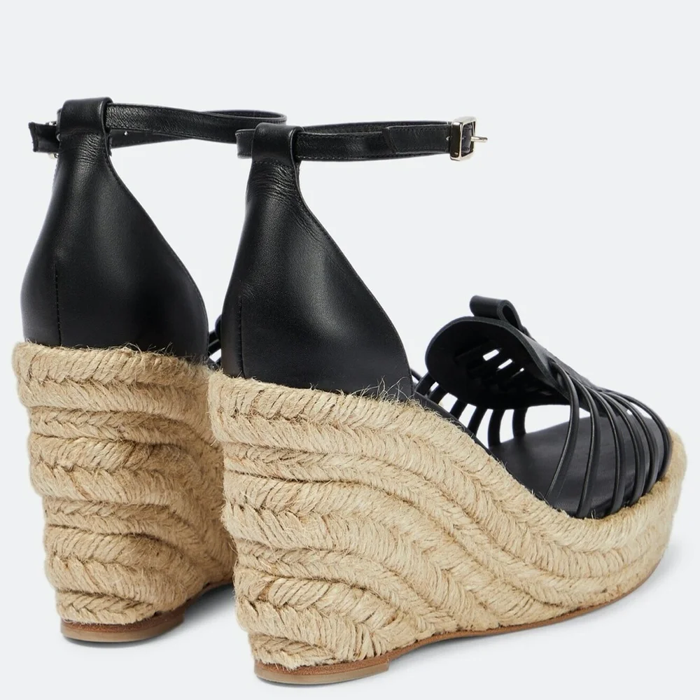 NWT Altuzarra Black Woven Leather Espadrille Wedges EU 41 US 11 Made in Spain